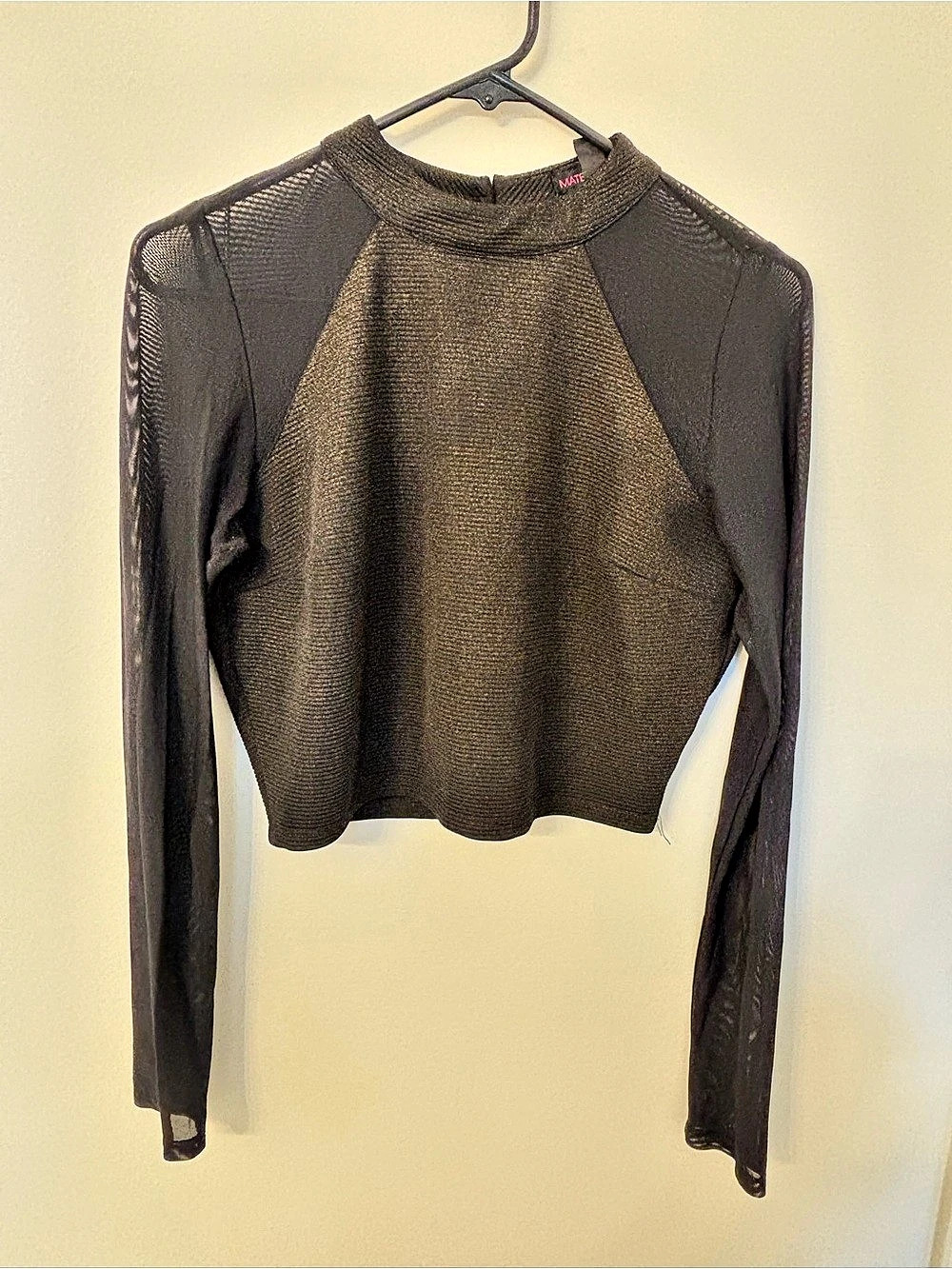 Material Girl Black Mesh Long Sleeve Crop Top Size Large